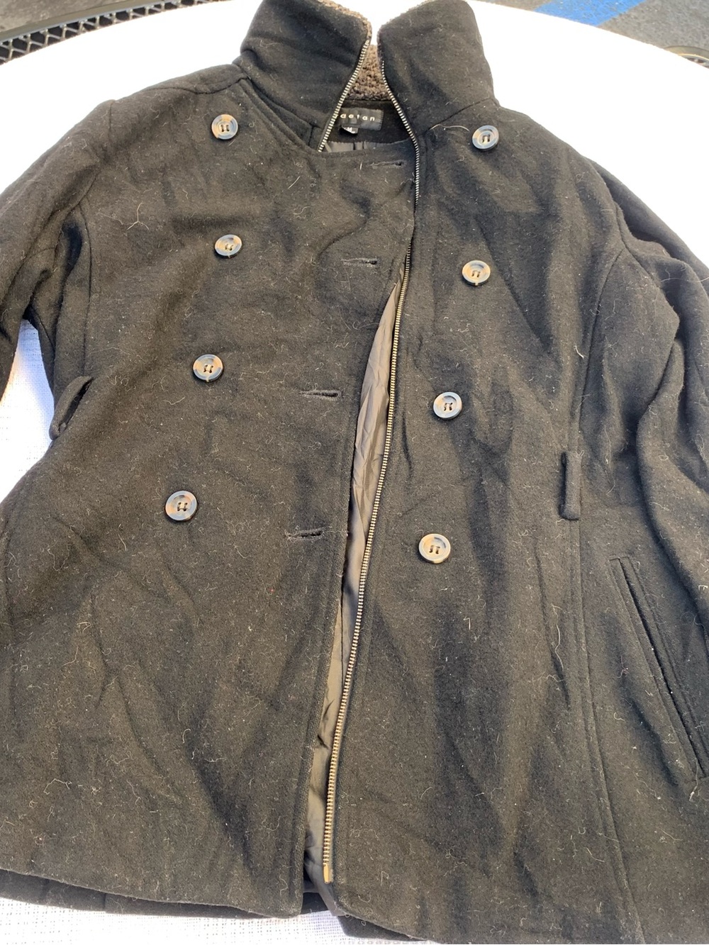 Braetan Black 100% Wool Peacoat Jacket Womens Medium Sherpa Trim Zip Button